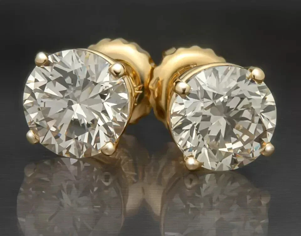 Brincos redondos de diamante natural 1,56 CT em ouro amarelo 14K novos 14K - Imagem 3 de 4