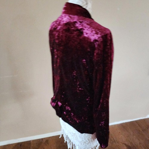 LKNW Crushed Wine burgundy velvet open blazer jacket Sound & Matter L T51 - Picture 7 of 11