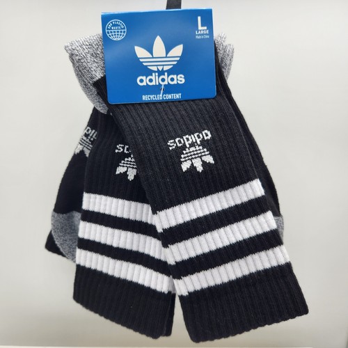 3 Pair Adidas Crew Socks, Men's Shoe Size 8-12 L, Gift, Black, Athletic L15