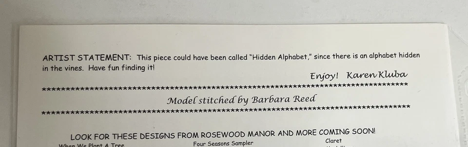 Rosewood Manor TWO BLUE BIRDS Hidden ABCs Cross Stitch Pattern Karen Kluba - Image 3 of 3