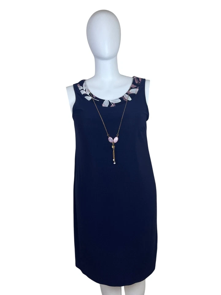 Vestido Vaino R&M Richards Azul Marino Sin Mangas Con Cárdigan Rosa/Blanco Talla 16 W Foto 2 de 4