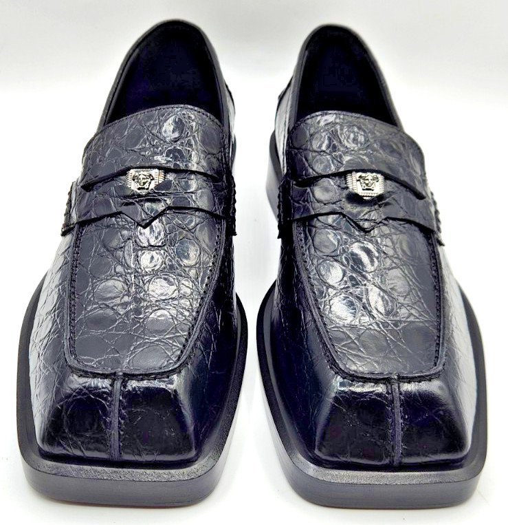 Versace Men's Croc Embossed Black Leather Loafers Shoes EU43 US10 thumbnail 8