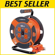 Tangle-Free 60 ft Extension Cord with 4 Outlets and Built-in Circuit Breaker