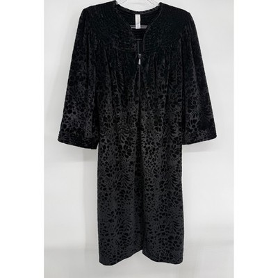 Simply Basic Black Velour Burnout Floral Zip Front Robe Sleepwear Womens Sz L