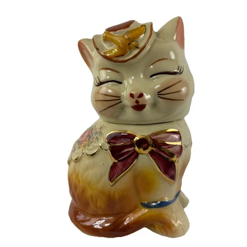 Shawnee “Puss n Boots”, Long Tail, Gold and Decals - 10.25” Cookie Jar Near Mint