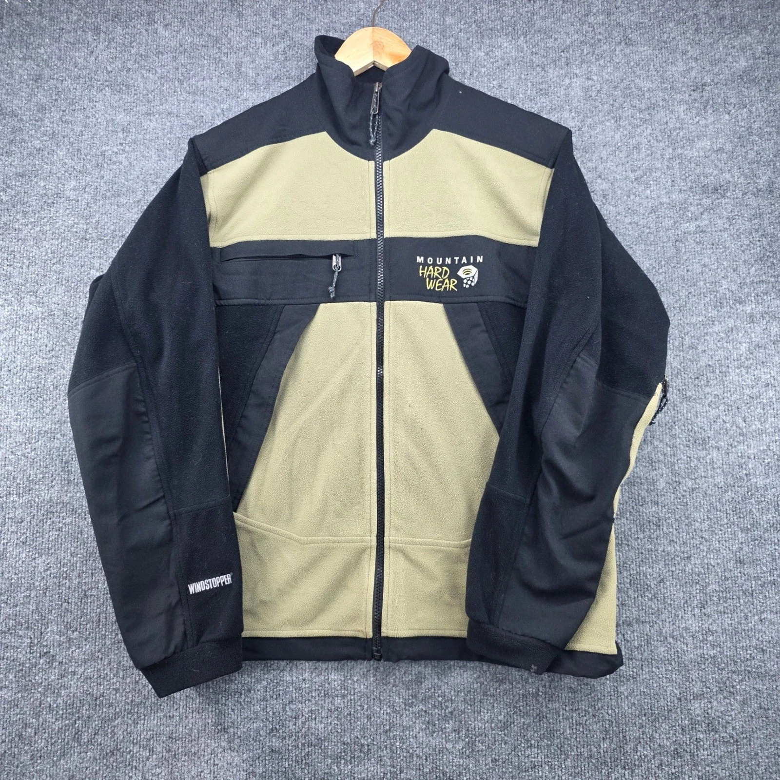 Mountain Hardwear Windstopper Fleece Jacket Mens Small Tan Black OM0835 Full Zip