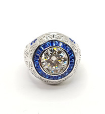 Halo Bezel Moissanite Vintage Art Deco 925 Sterling Silver Engagement Ring sz 6