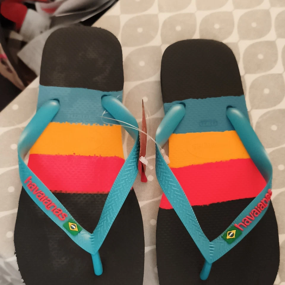 NewHavaianas Brasil Tech Men’s Flip-Flop Sandals UK9 Rubber Multicolour Striped - Image 1 of 4