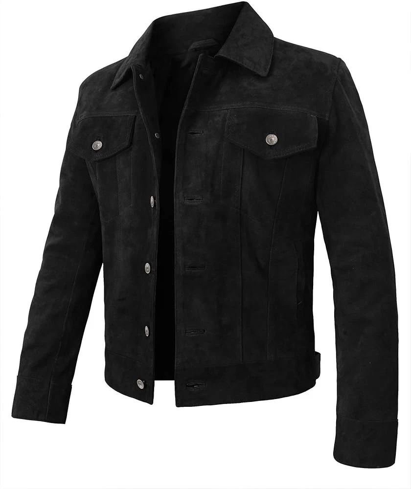 Men Trucker Denim Style Western Suede Leather Jacket Jean Coat Denim Jacket
Opens in a new window or