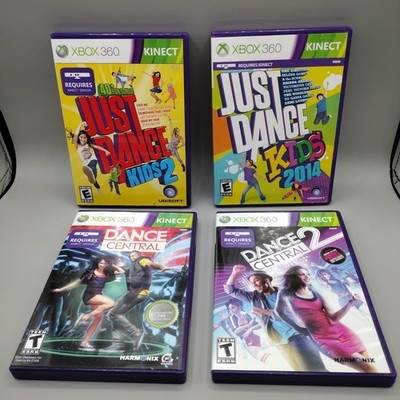 Xbox 360 Kinect Just Dance Kids 2 & 2014, Dance Central 1 & 2 Lot of 4 Tested