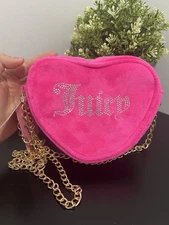 JUICY COUTURE Kids Bag Pink Heart Shaped Velvet Crossbody Bag Purse NWT
