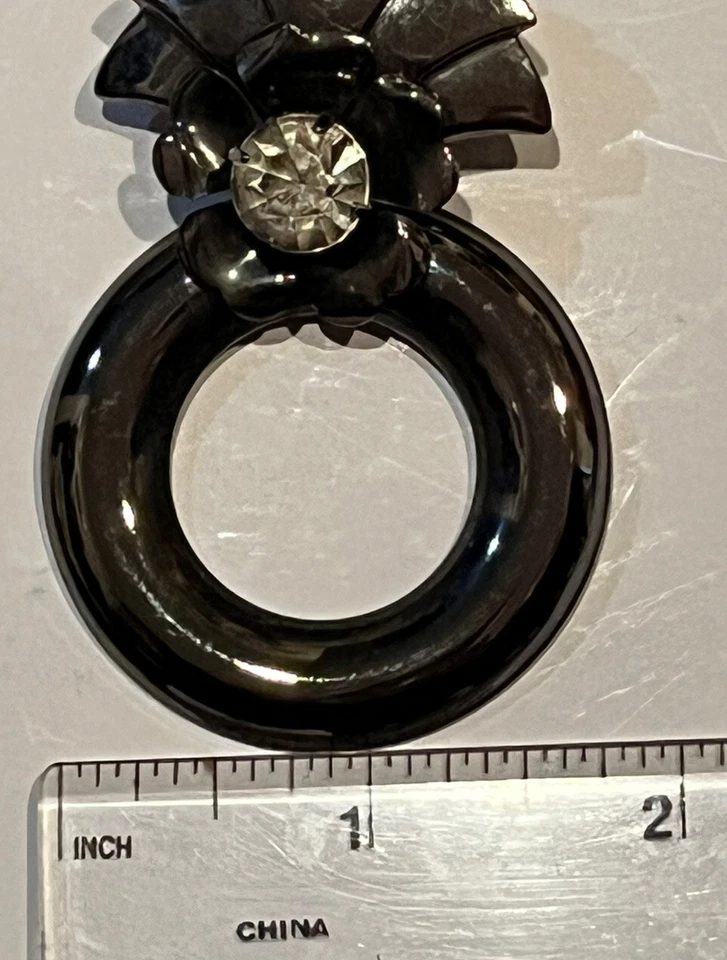 Pendientes de aro colgantes con estrás de metal color peltre con poste trasero vintage Foto 4 de 4