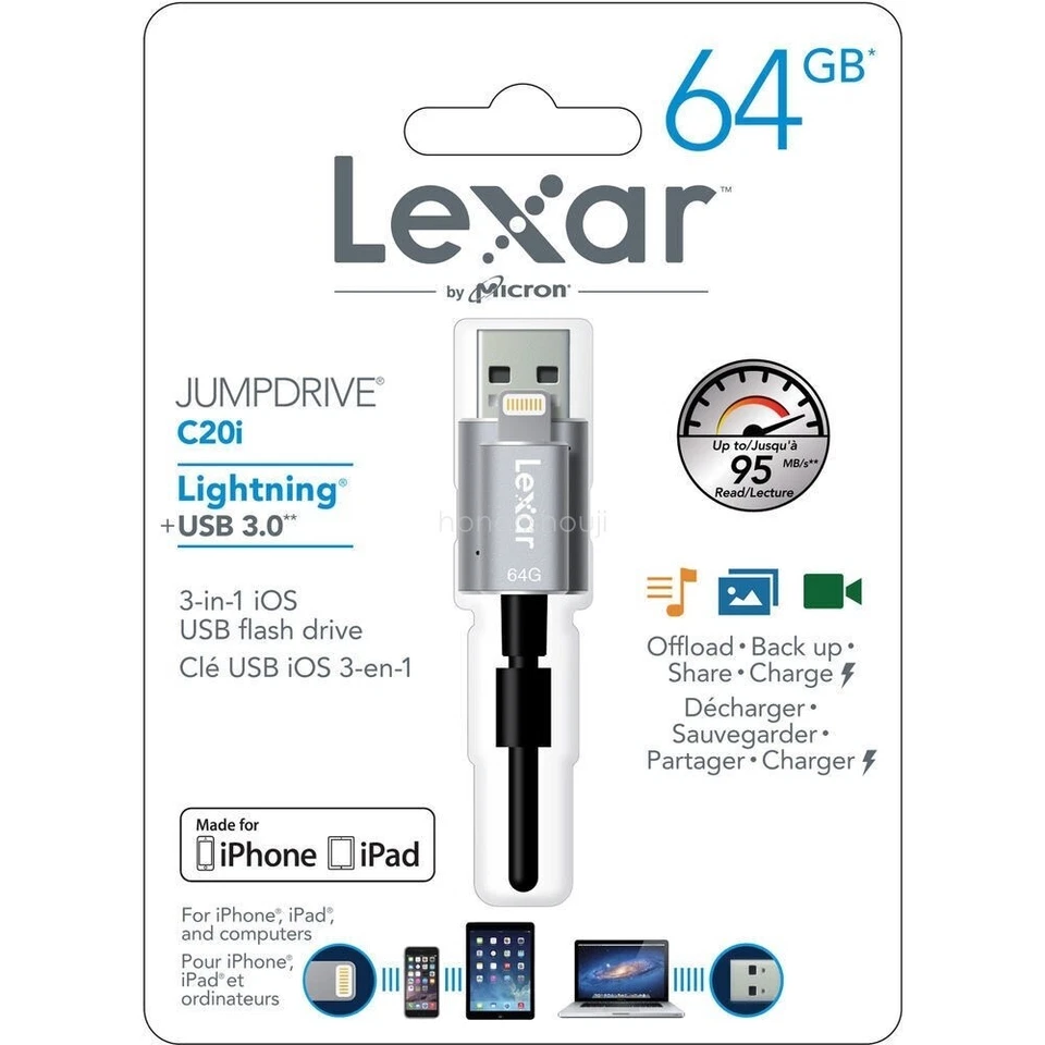 Lexar 64GB JumpDrive C20i Lightning to USB 3.0 Cable with Built-In Flash Drive - Image 2 of 3