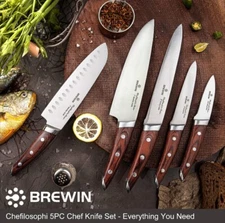 Brewin CHEFILOSOPHI Japanese Chef Knife Set 5 PCS with Elegant Red Pakkawood