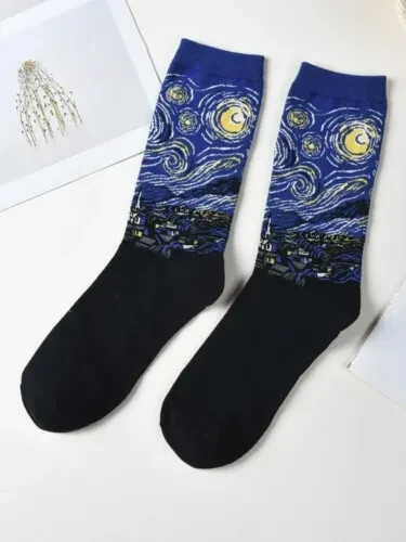 Adulto Novedad Artista Divertido Calcetines Algodón Noche Estrellada. 48 horas Entrega Rápida.