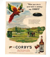 1952 Corby’s Whiskey Advertisement Skeet Shooting Flying Parrot Vtg Print AD