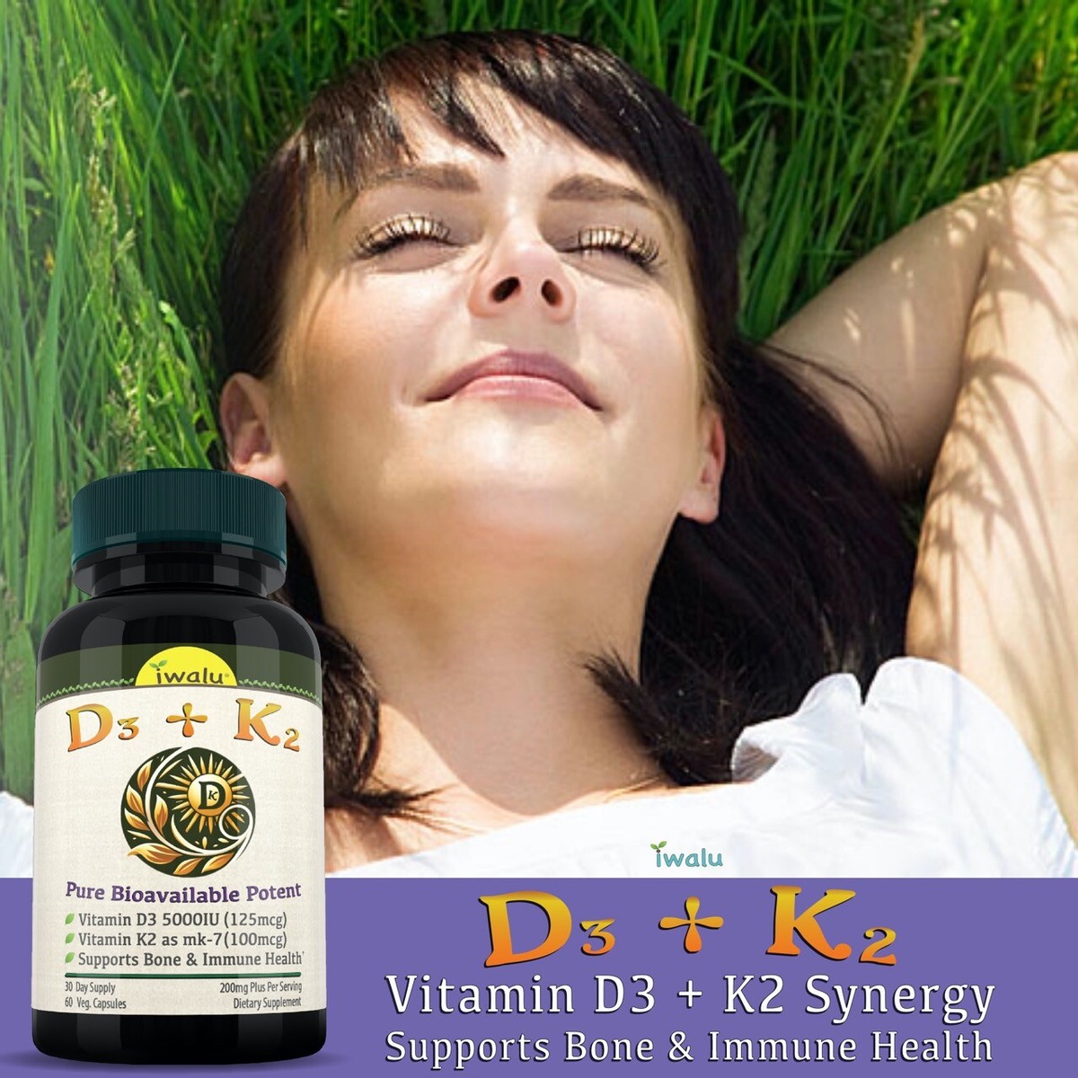 Vitamina D3 E K2(MK7)| Vitamina D3 2000 Ui | | 180cap