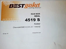CHEVROLET GMC 235 CI.  261 CI.  RUBBER Rear Main Seal Set BEST 1956 - 1962 USA