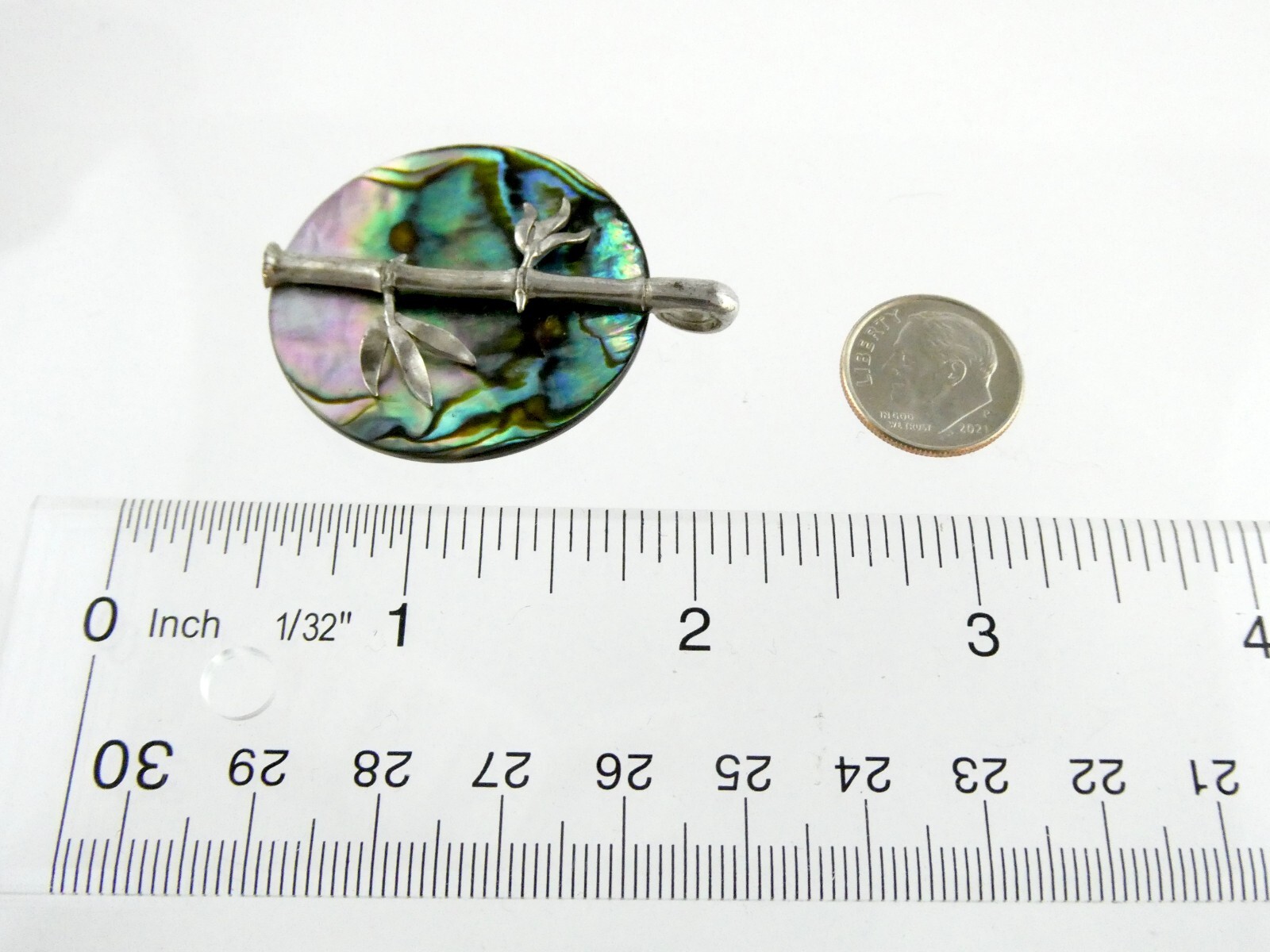 Sterling Silver Bamboo Theme Abalone Shell Pendan… - image 8