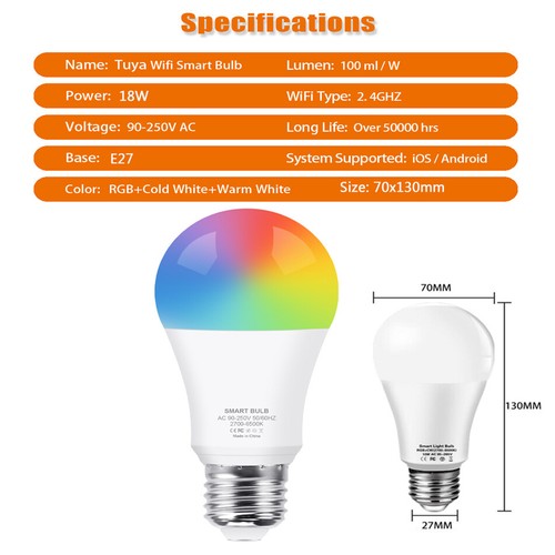 15W 18W Tuya WiFi smart light Bulb E27 led RGBWC lamp RGB Dimmable APP Control - Picture 13 of 13