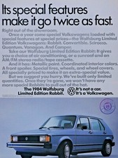 1984 Volkswagen Limited Edition Wolfsburg Rabbit VTG Original Print Ad 8.5 x 11"