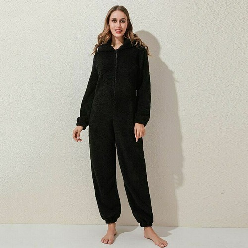 Winter Warm Schlafanzug Damen Flauschig Fleece Jumpsuits Nachtwäsche Overall Kapuze Neu - Bild 6 von 24