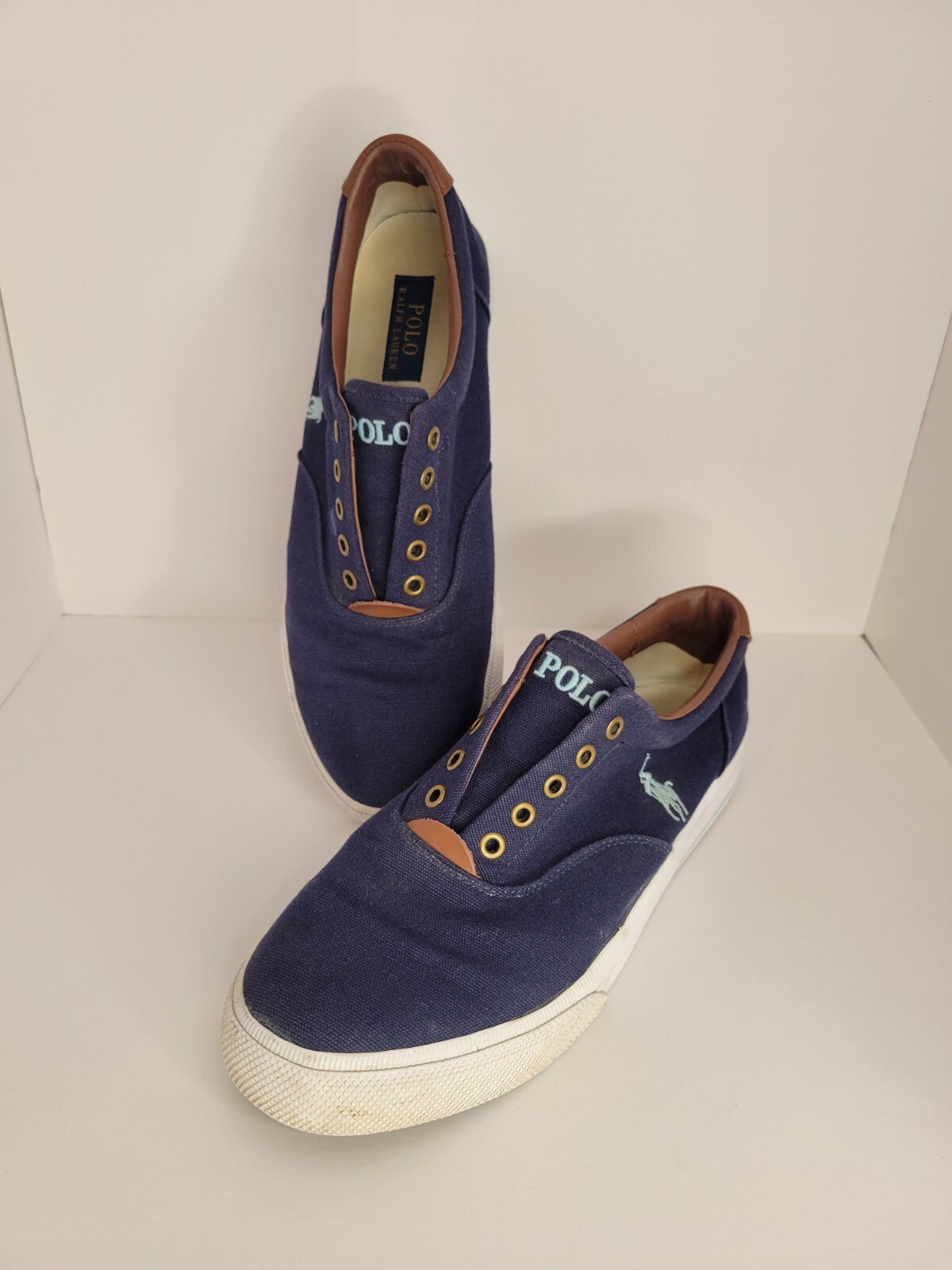 PONY Polo Ralph Lauren VITO scarpa da barca slip on tela senza pizzo blu navy taglia 11 5
