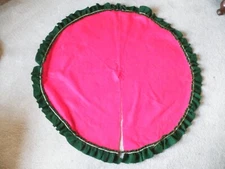 RED NOT PINKISH - CHRISTMAS TREE SKIRT Red FELT & Green RUFFLE  44"  FREE SHIP
