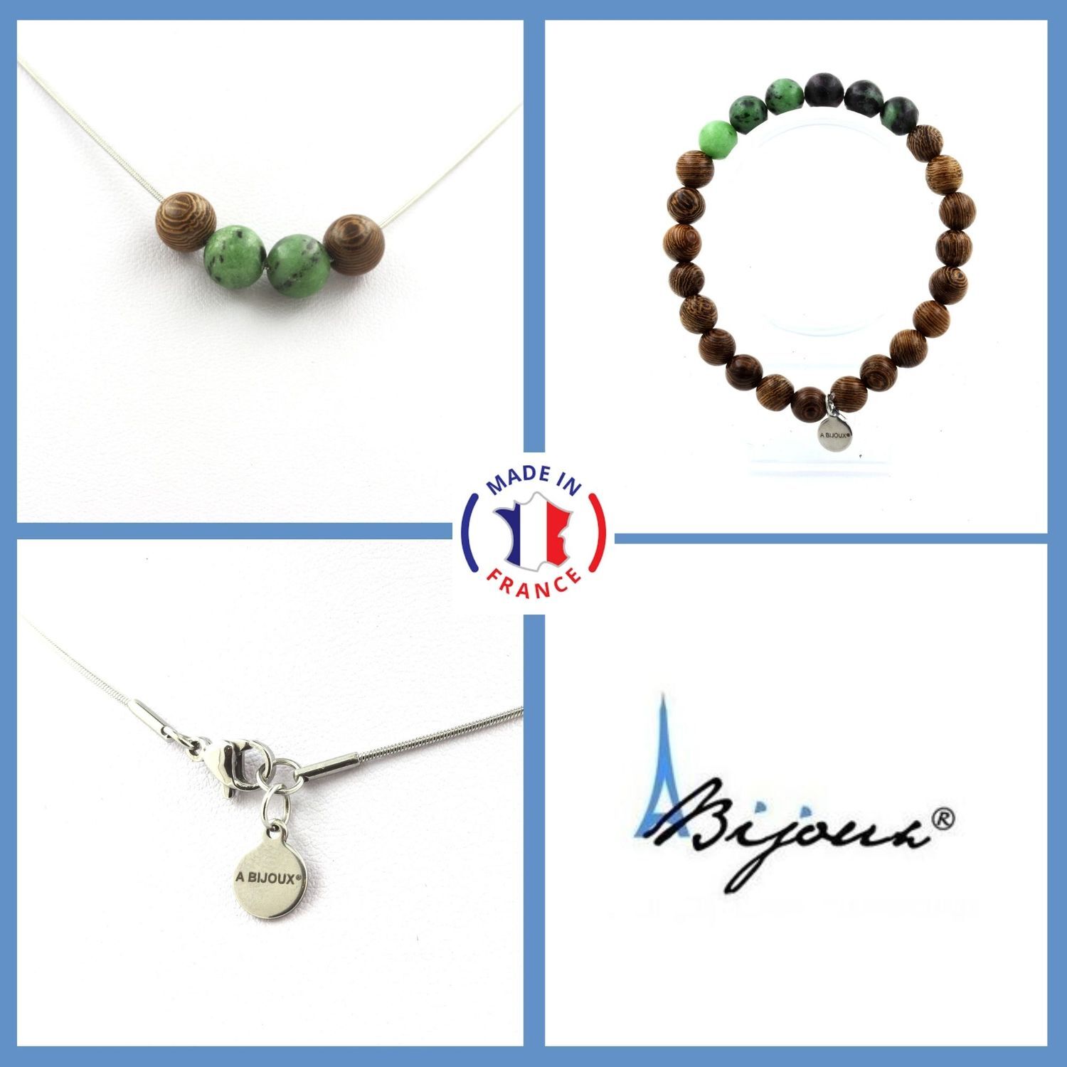 Parure collier et bracelet épidote d'Australie | Cadeau d'anniversaire
