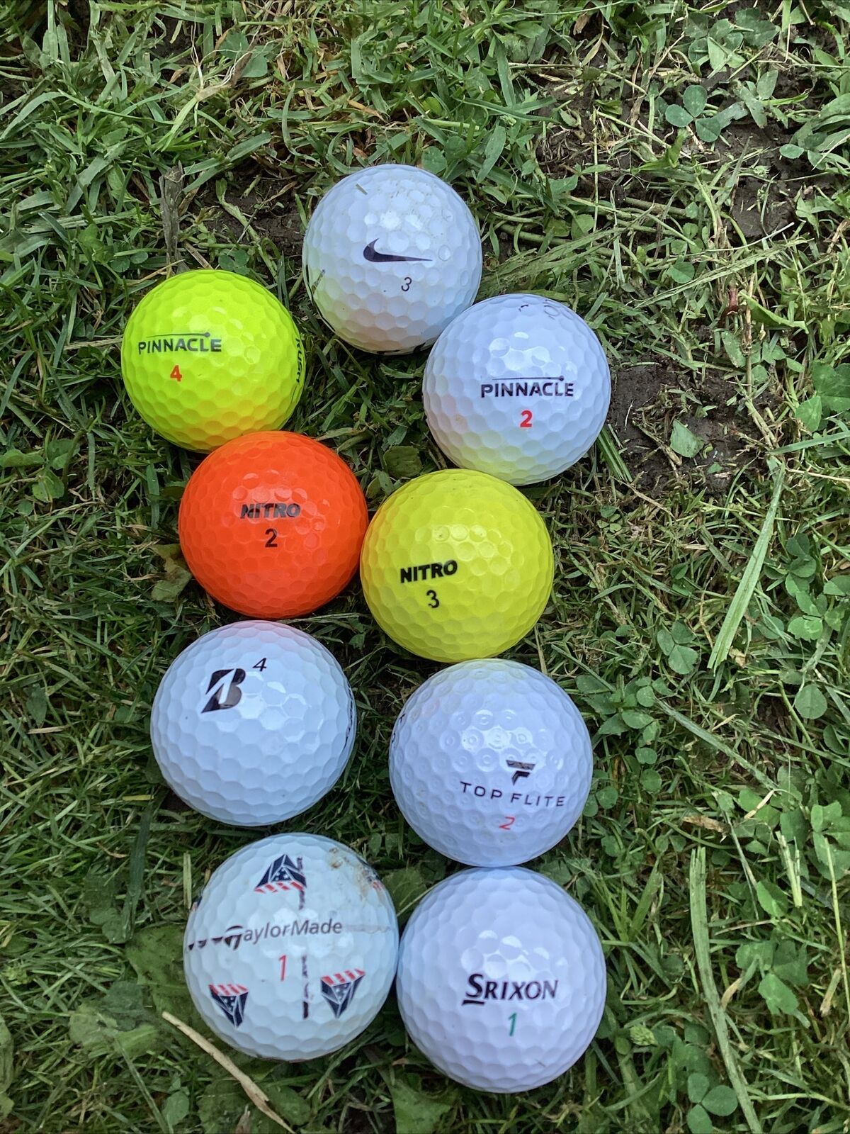 9 USED GOLF BALLS  (VARIOUS)BRANDS)   Nike Golf Ball Has Markings!!!