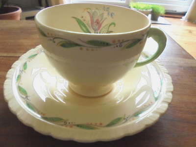 NEW HALL, - CERAMIC CUP AND SAUCER - 'ROMNEY' - PINK TULIP DESIGN | eBay UK
