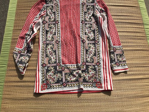 Vtg 60s 70s Aileen Mod Red Black Paisley Tunic Blouse Hippy Top M Boho Shirt - Picture 12 of 18