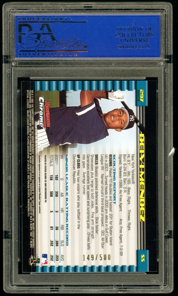 DEIVI MENDEZ 2002 Bowman Chrome Refractor #297 New York Yankees 149/500 PSA 9 - Image 2 of 2
