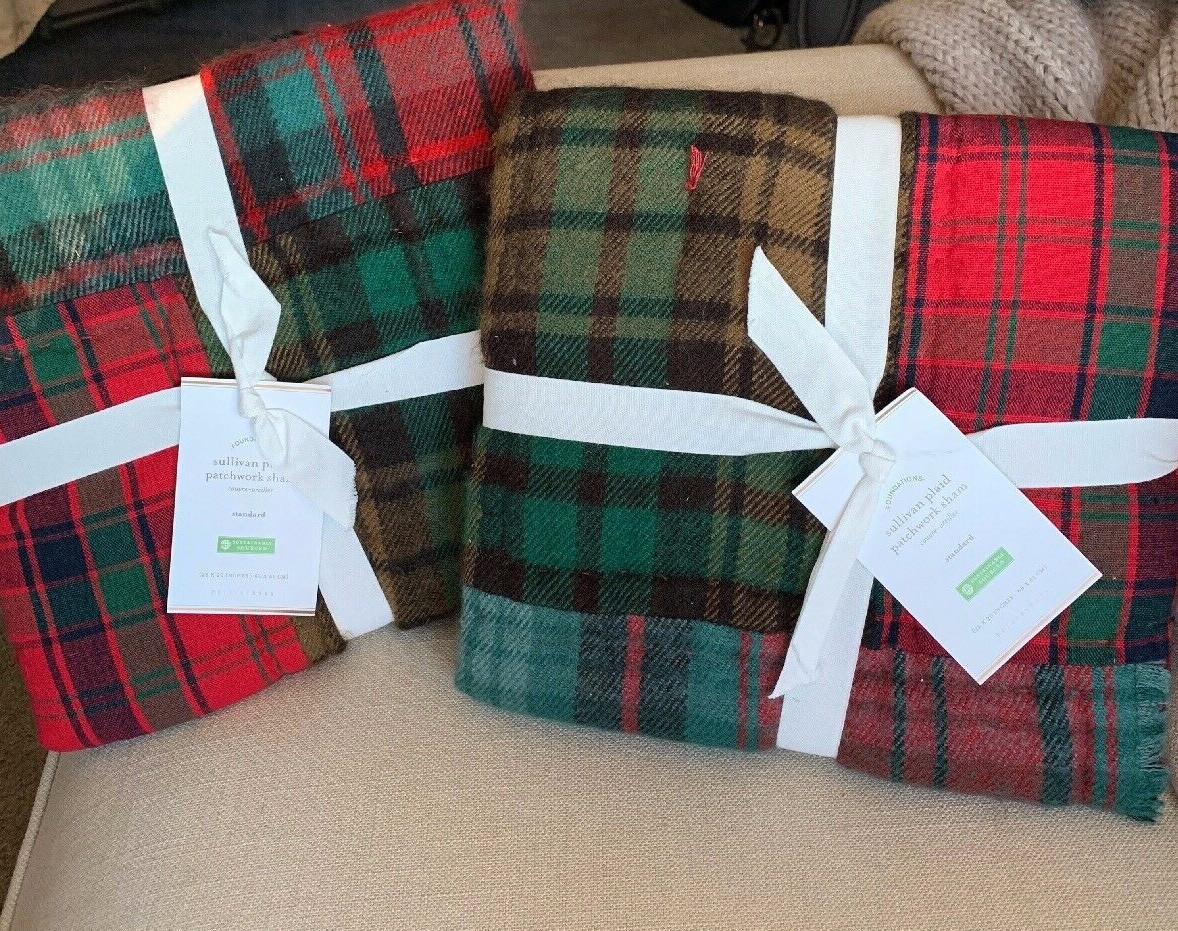 Pottery Barn Sullivan Plaid Patchwork Quilted 2 Standard Shams