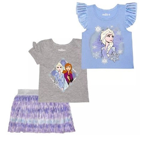 Disney's Frozen II Youth Girls 3-Piece Purple/Gray Shirts & Skorts Set Size 6