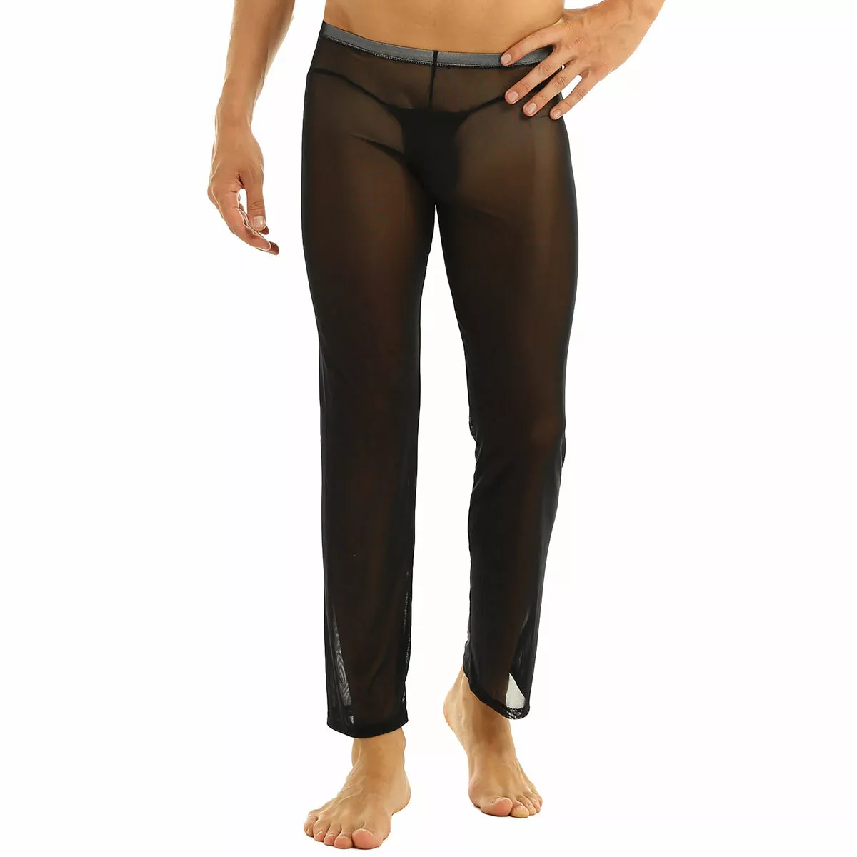 Sexy Mens Mesh See-through Baggy Long Johns Sports Yoga Pants Underwear  Trousers