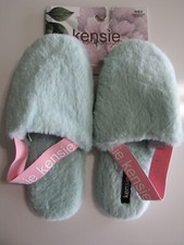 Kensie Womens Fuzzy Memory Foam Clog Slippers Sea Blue 9 Nwt