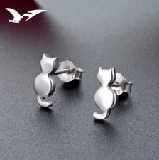 925 Sterling silver Tiny cute Love cat animal stud earrings Gift box S4