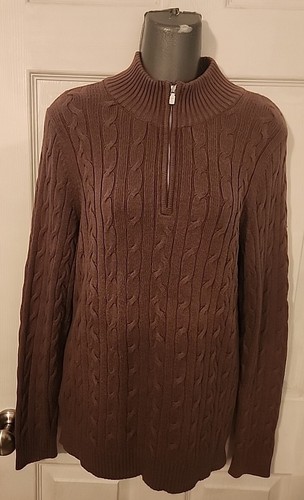 Womans Tommy Bahama 1/4 zip brown cable knit cotton cashmere blend sweater L - Bild 1 von 11