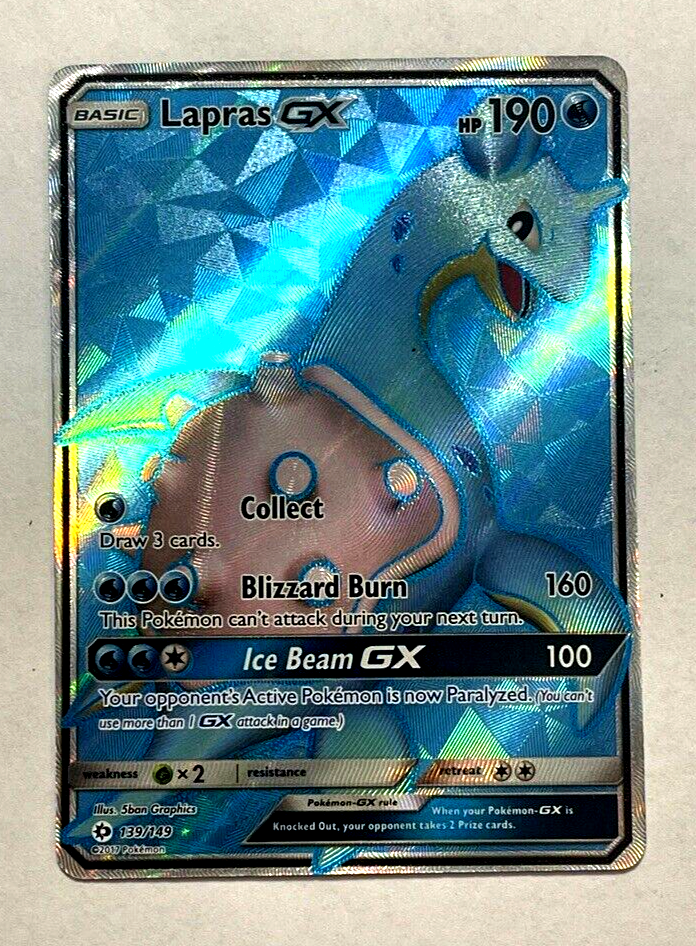 Pokemon Card Lapras GX 139/149 Sun & Moon Full Art Holo Ultra Rare NM Pokemon Card Lapras GX 139/149 Sun & Moon Full Art Holo Ultra Rare NM