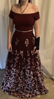 Trixxi Women Formal Evening Prom Party Dress-Wine Floral 2pc Set Long Size 7 NWT