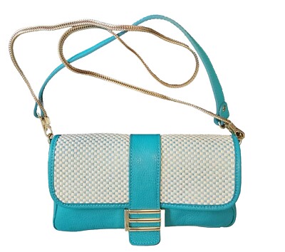 Italy Divina Firenze Leather Crossbody Turquoise Cream 5.5''H2.75''D Handbag Purse