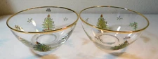 SPODE CHRISTMAS TREE SET OF 2 GLASSWARE INDIVIDUAL SALAD BOWLS 5 1/2" GOLD TRIM