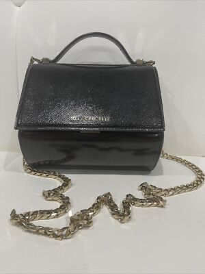 GIVENCHY Black Patent Leather Gold Chain Bag