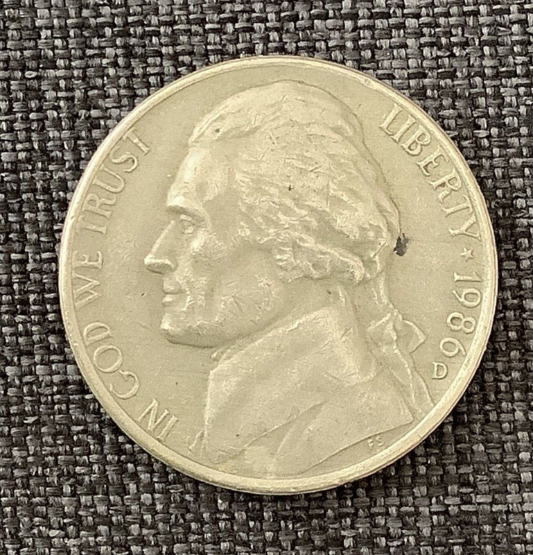 1986 D Jefferson Nickel 5 Cent you get the Exact Coin Pictured