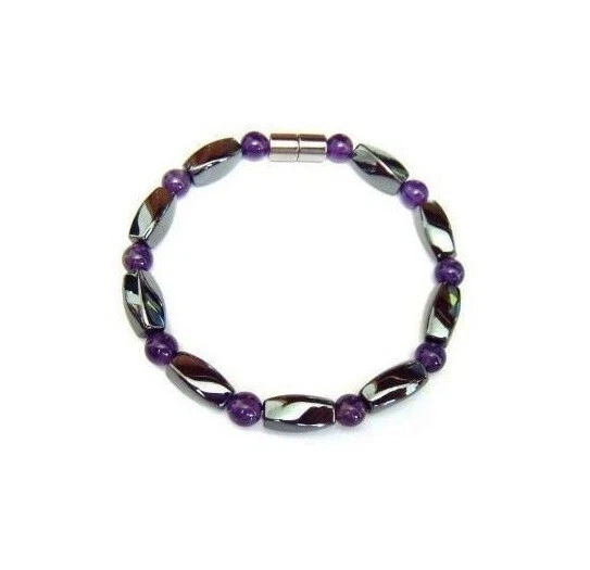 Genuine Amethyst and Hematite Magnetic Beads Magnetic Bracelet for Women and Men - Image 2 of 2