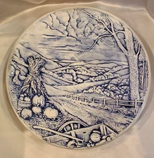 Byron Molds METAL Plate Harvest Blue Farmhouse Country 13" Vintage 1983