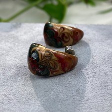 Abstract Enamel J Hoop Pierced Earrings