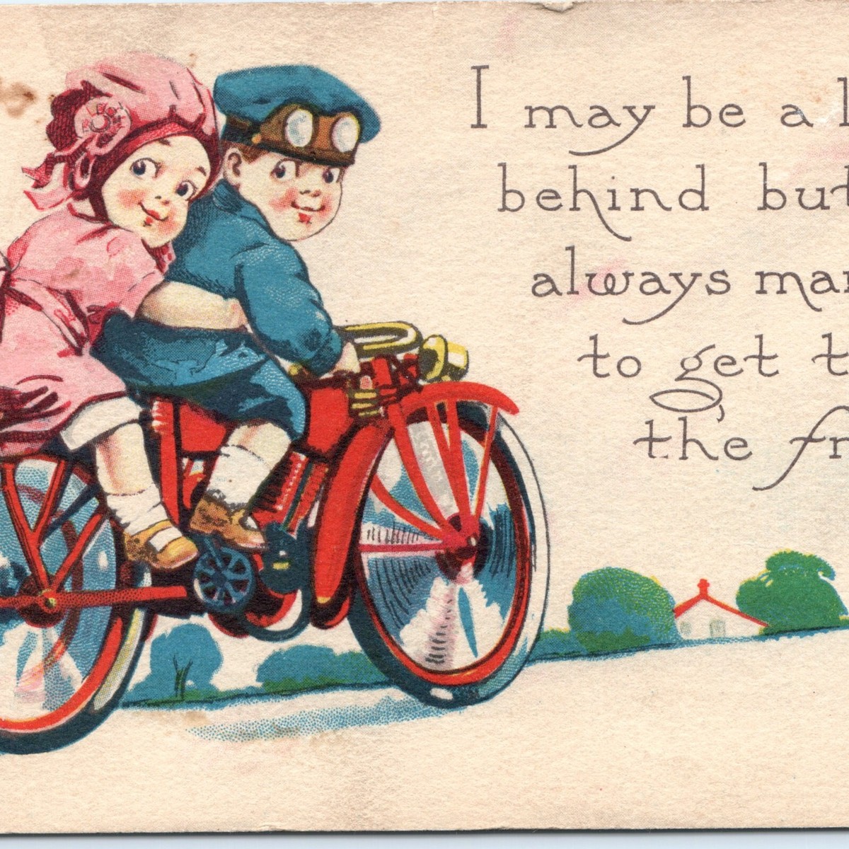 c1910s SAMPLE Postcard Motorcycle Kids Topeka, Kans Cute Boy