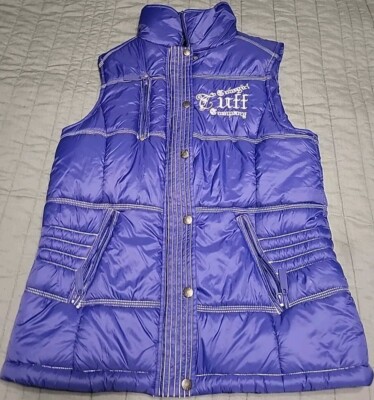 Cowgirl Tuff Blue Western Puffer Vest Pockets Logo Zip Womens Medium